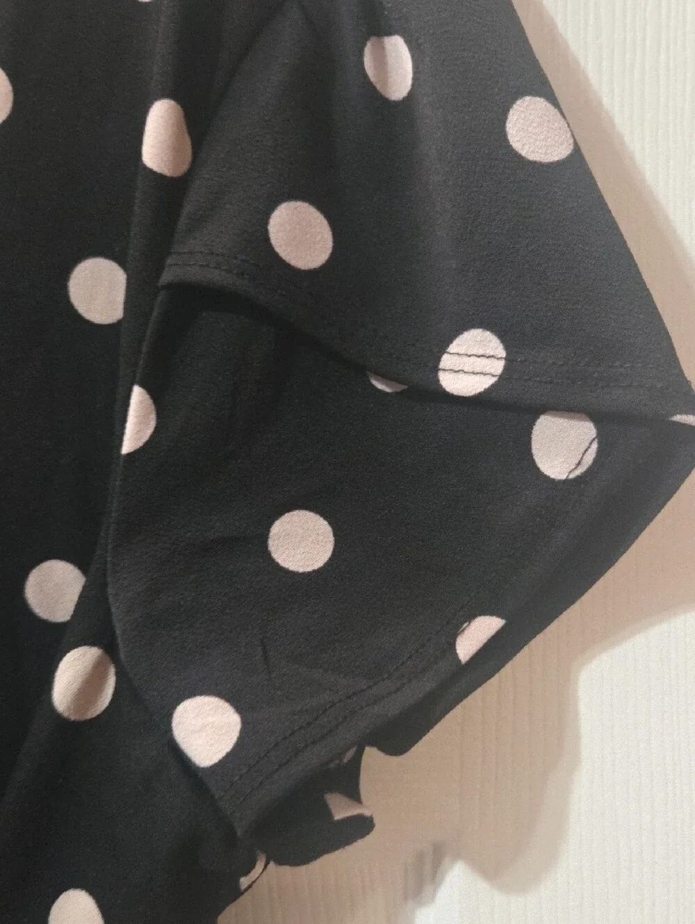 AUW Black Polka Dot Wrap Blouse with Light Pink Dots - Picture 5 of 6